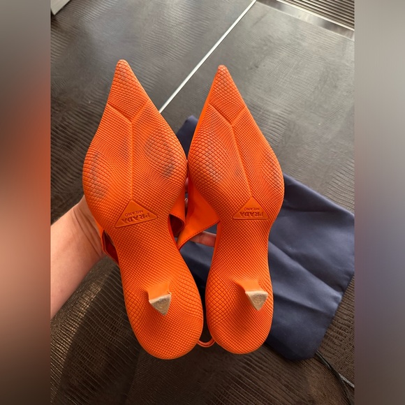Prada Orange Logo-detailed Nylon Slingback Pumps Size US 8.5 EUR 39 Pre-Owned - Picture 8 of 16